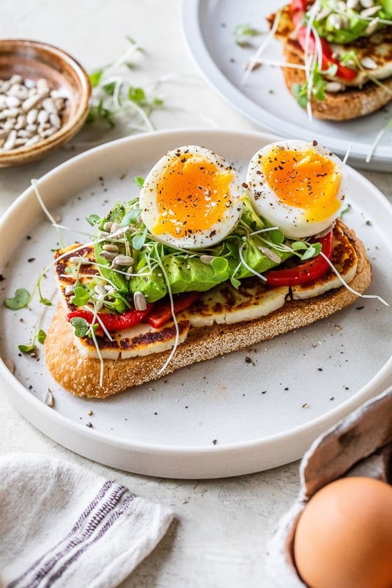 Avocado Toast with Halloumi and Soft-Boiled Egg
