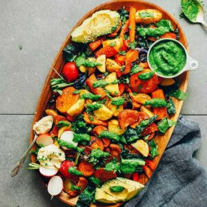 Roasted Vegetable Salad with Magic Green Sauce
