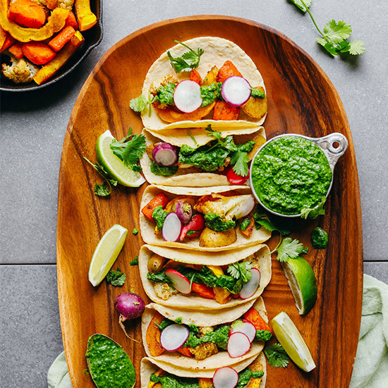 Roasted Vegetable Tacos with Magic Green Sauce